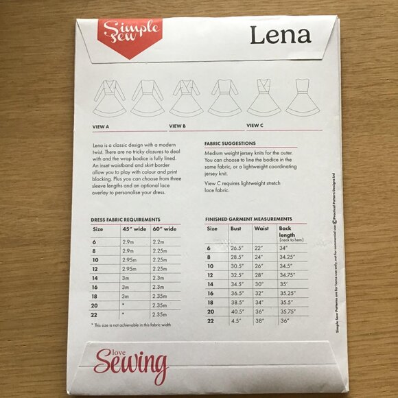Misses Wrap Dress Pattern Simple Sew Lena UK Size 6 - 22 UNCUT Sewing Pattern - Picture 3 of 5
